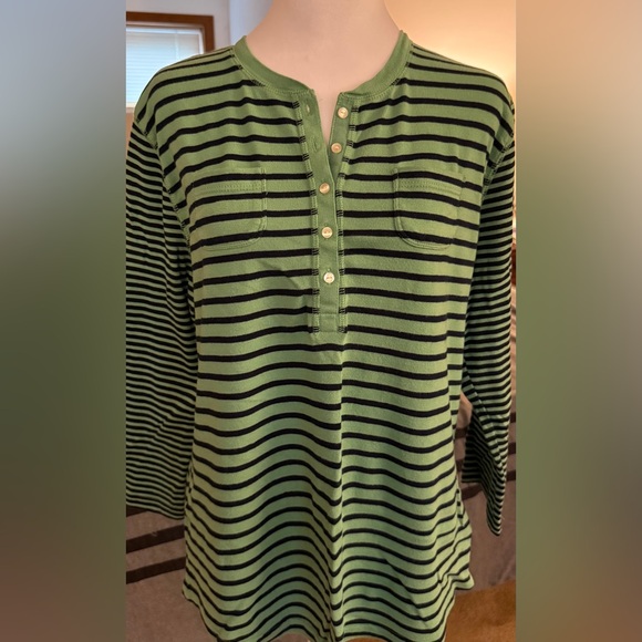 Chaps Tops - Chaps Green and Black Striped Long Sleeve Top for women